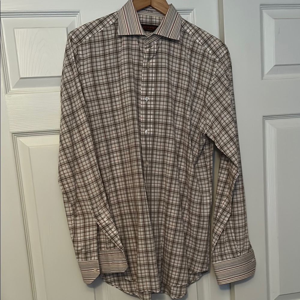 ETRO Milano Made in Italy Men’s Plaid & Stripe Shirt Size EUR 40 USA Size M - L